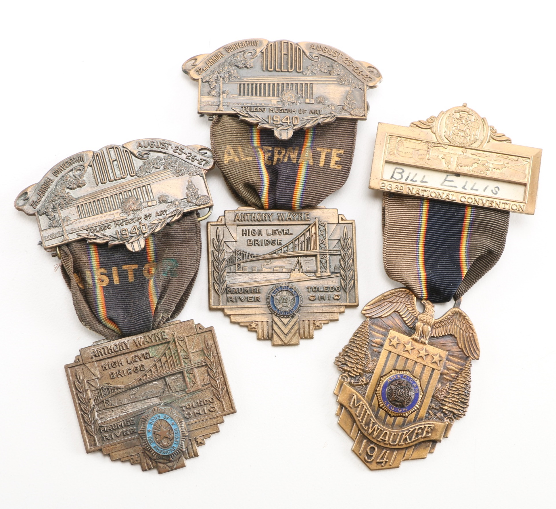 Circa 1937-41 American Legion Convention Pins with Ribbons