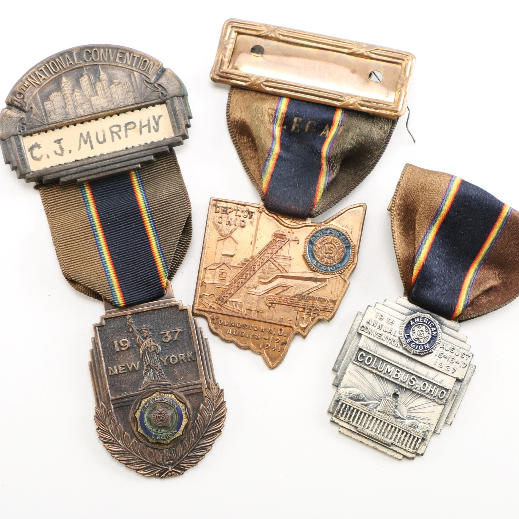Circa 1937-41 American Legion Convention Pins with Ribbons