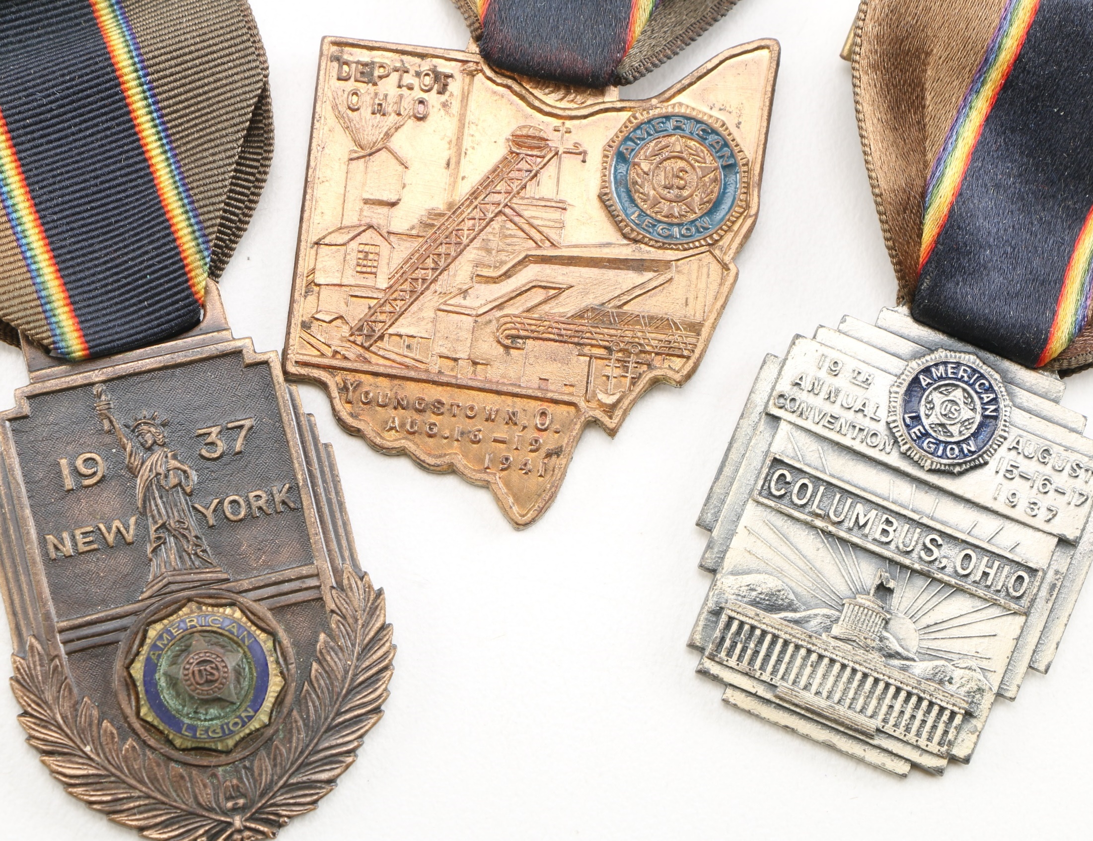 Circa 1937-41 American Legion Convention Pins with Ribbons
