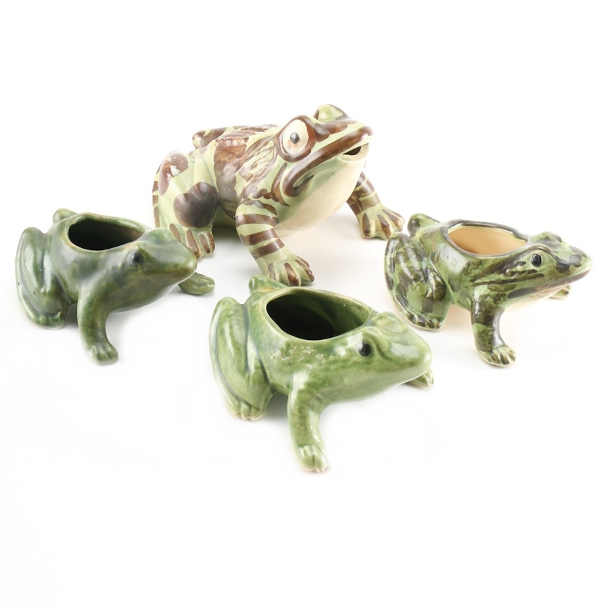 Four Vintage Pottery Frogs