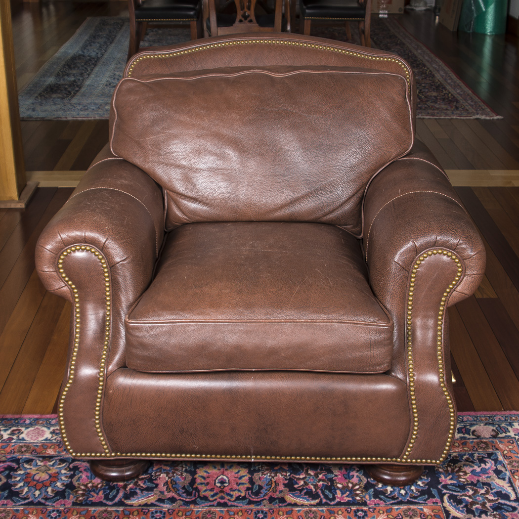 Hancock & Moore Leather Armchair and Ottoman