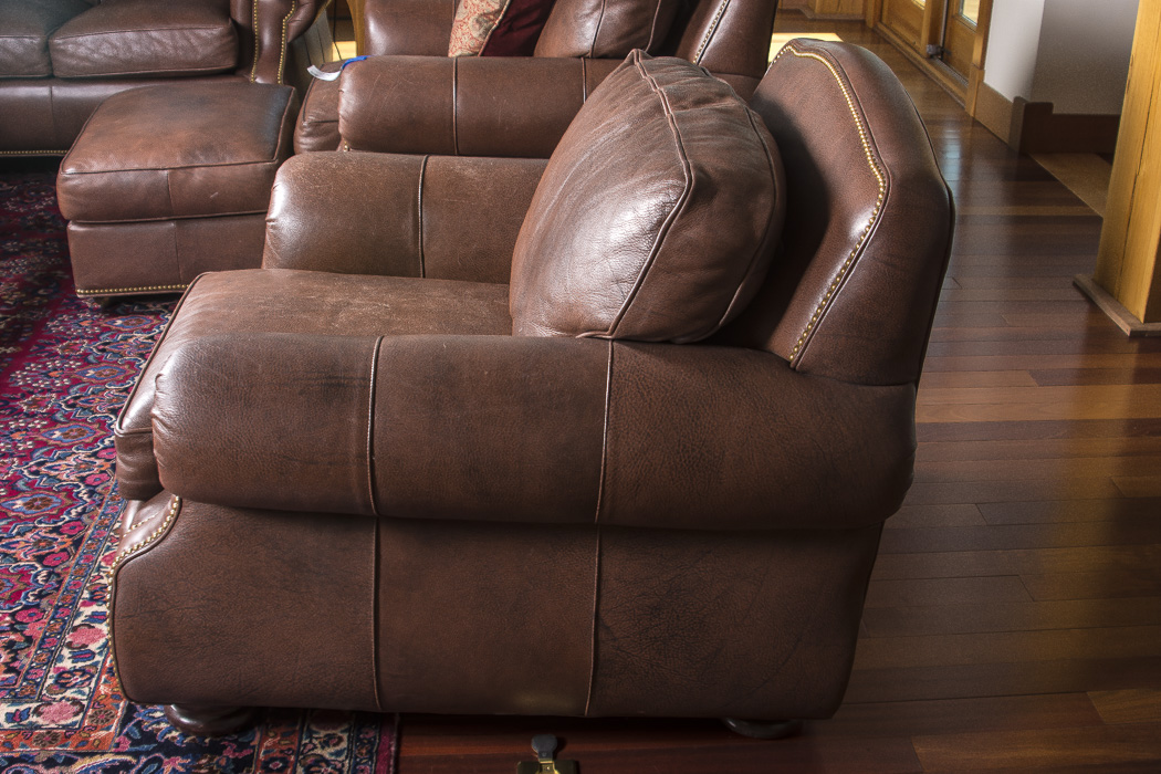 Hancock & Moore Leather Armchair and Ottoman