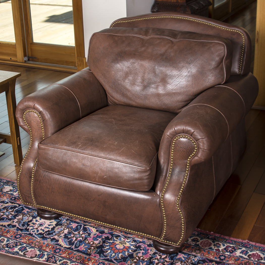 Hancock & Moore Leather Armchair and Ottoman