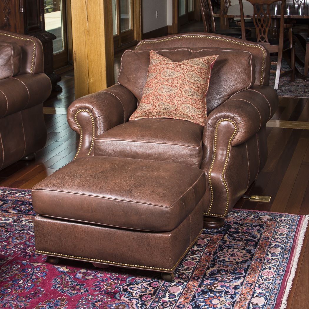 Hancock & Moore Leather Armchair and Ottoman