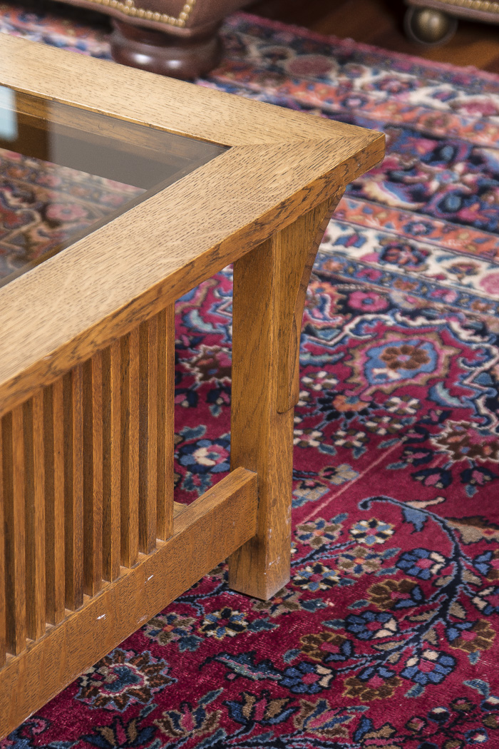 Stickley Mission Style Oak Coffee Table with Glass Top