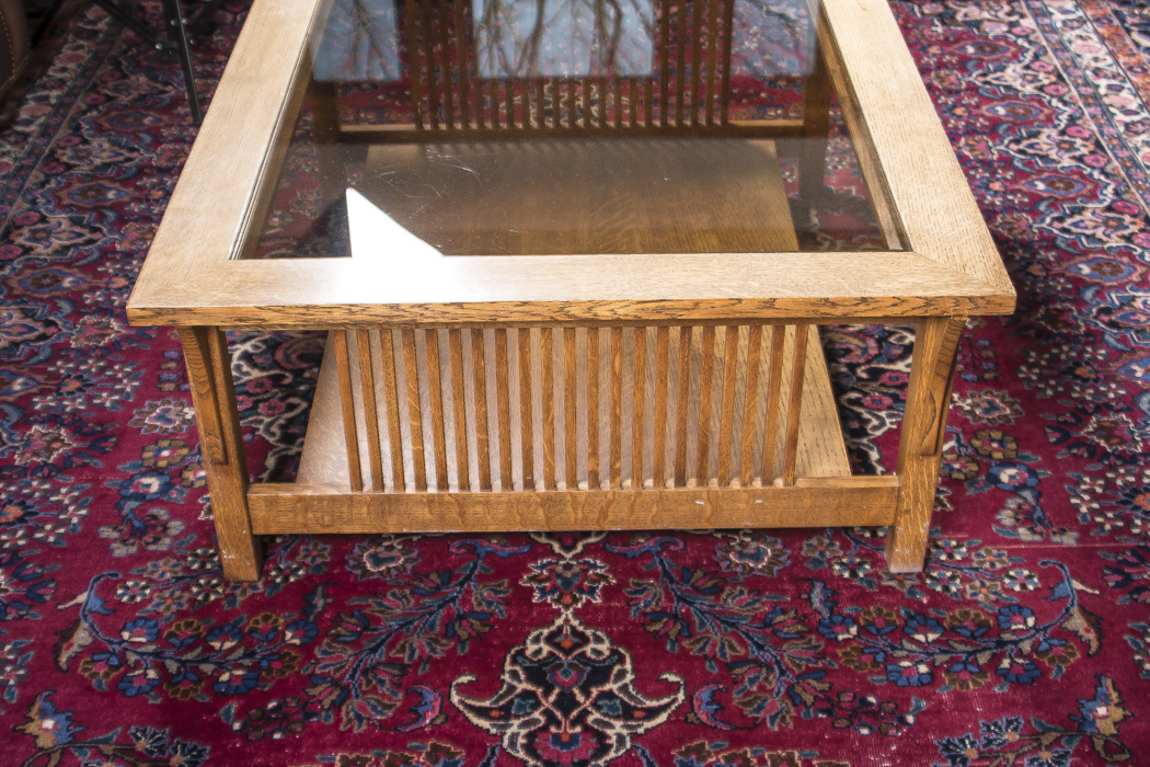 Stickley Mission Style Oak Coffee Table with Glass Top