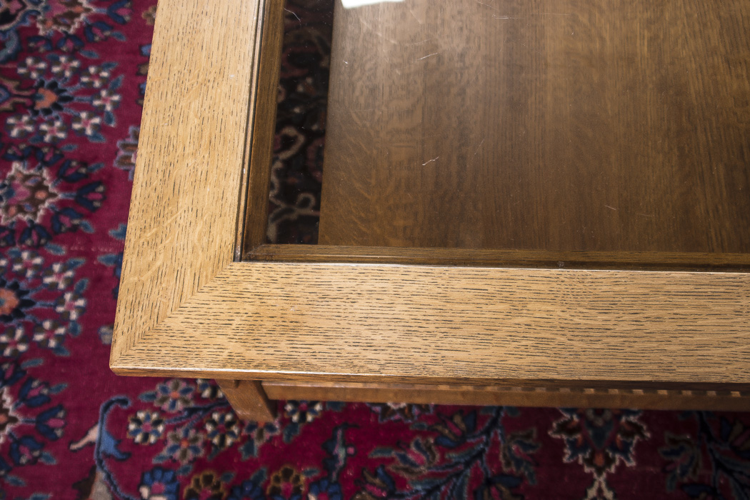 Stickley Mission Style Oak Coffee Table with Glass Top