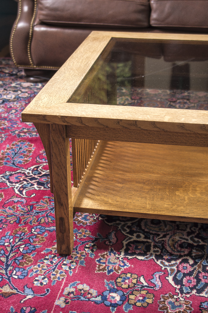 Stickley Mission Style Oak Coffee Table with Glass Top