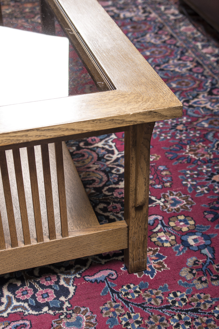 Stickley Mission Style Oak Coffee Table with Glass Top