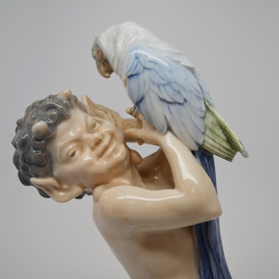 Vintage 1951 Royal Copenhagen Faun/Satyr and Parrot Figurine