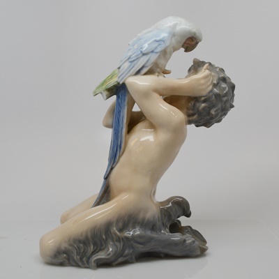 Vintage 1951 Royal Copenhagen Faun/Satyr and Parrot Figurine