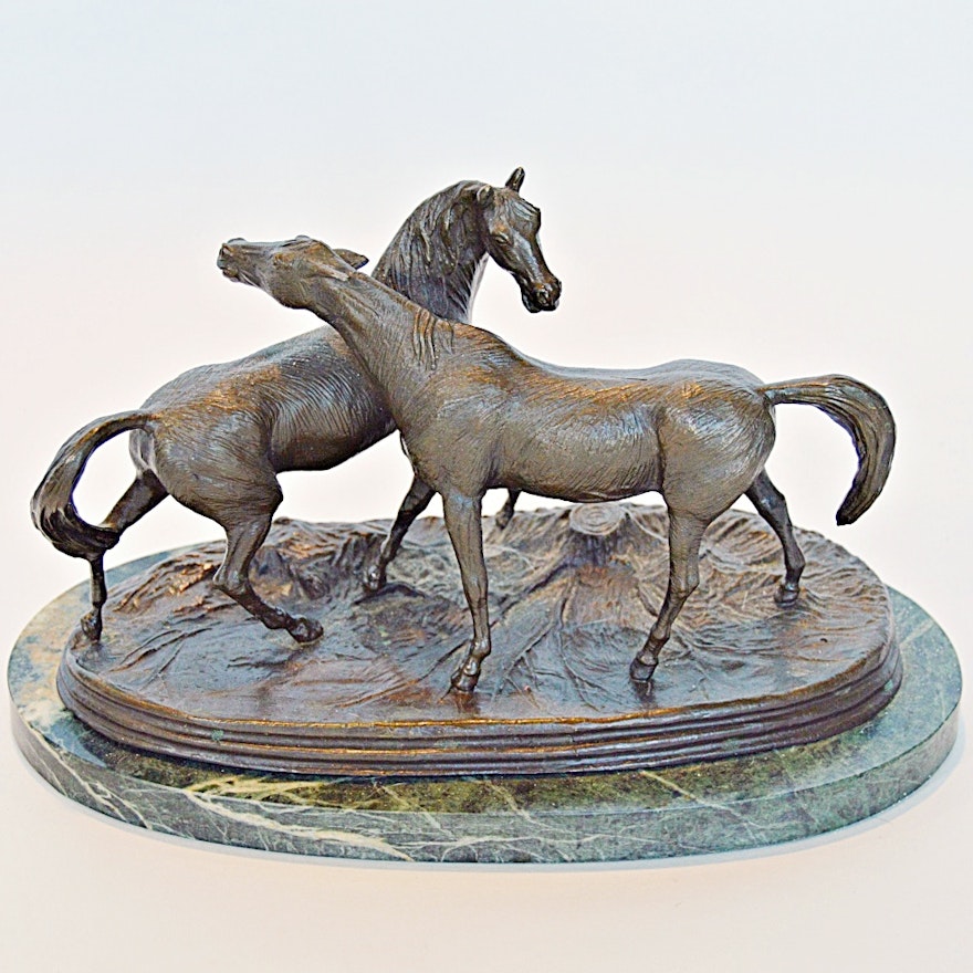 After Pierre Jules Mene Bronze Horse Sculpture "L' Accolade"