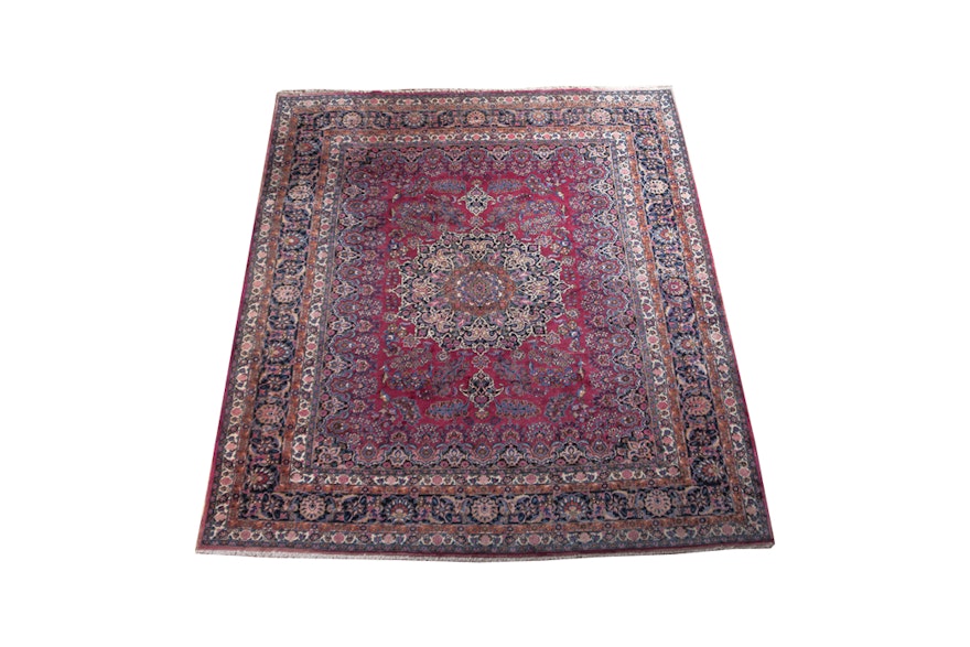 Red and Navy Kashan Area Rug