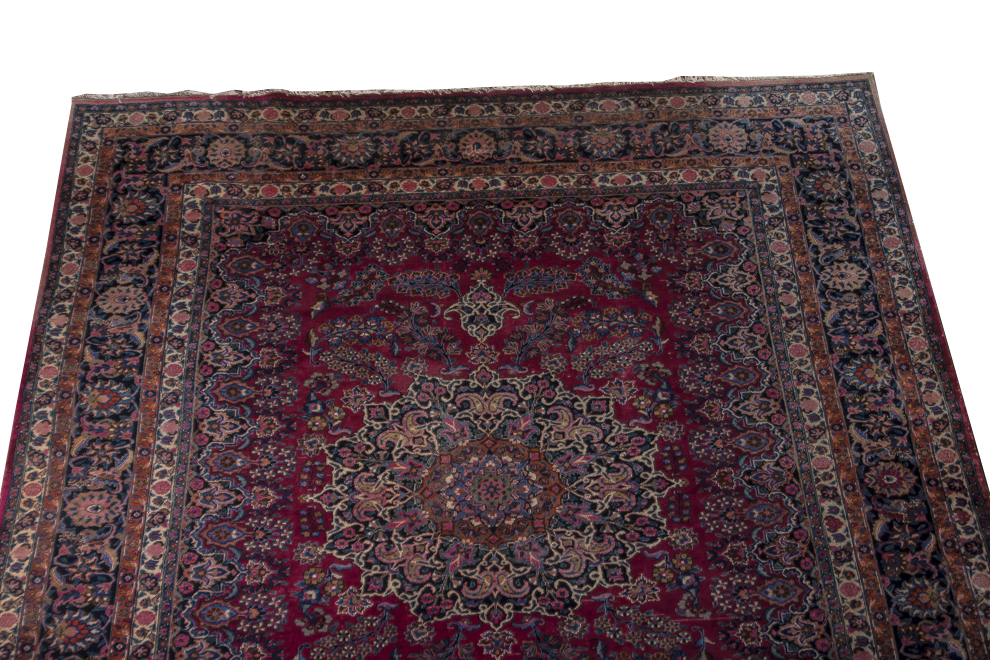 Red and Navy Kashan Area Rug