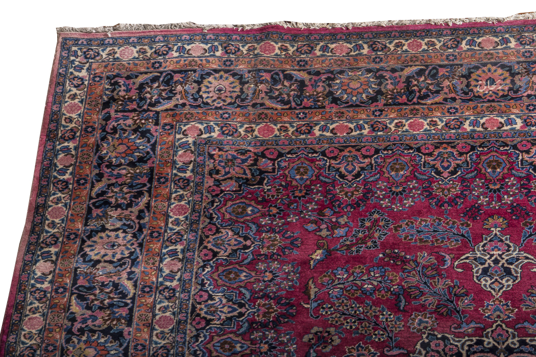 Red and Navy Kashan Area Rug