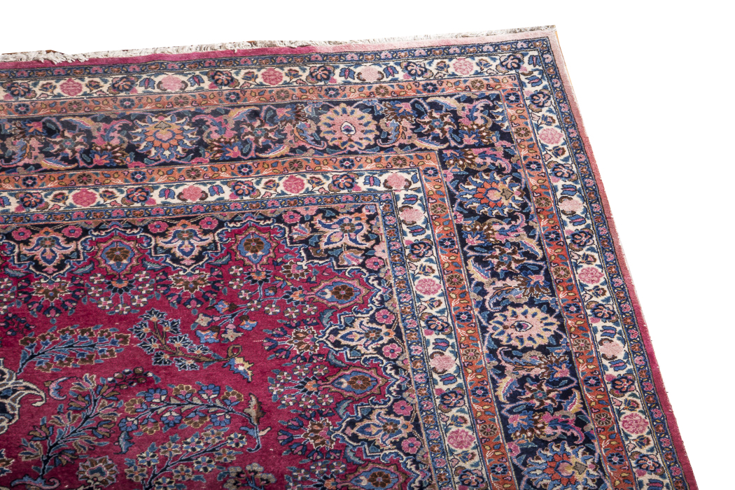 Red and Navy Kashan Area Rug