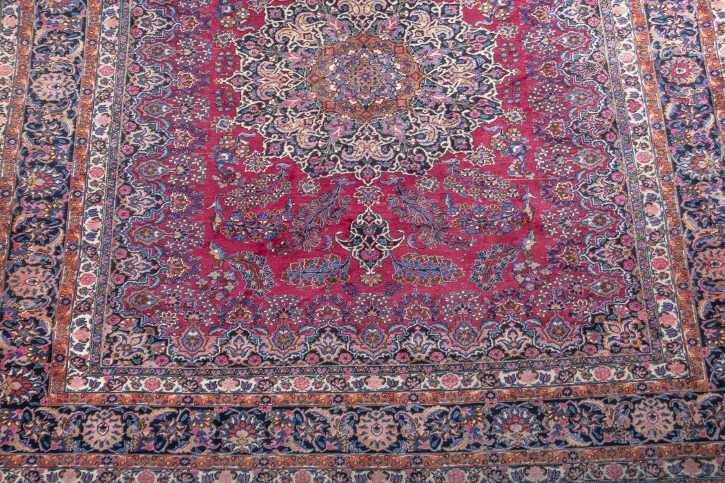Red and Navy Kashan Area Rug
