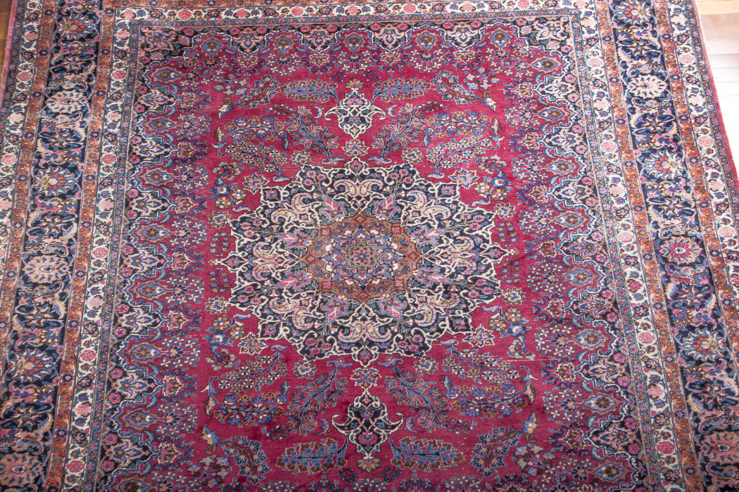 Red and Navy Kashan Area Rug