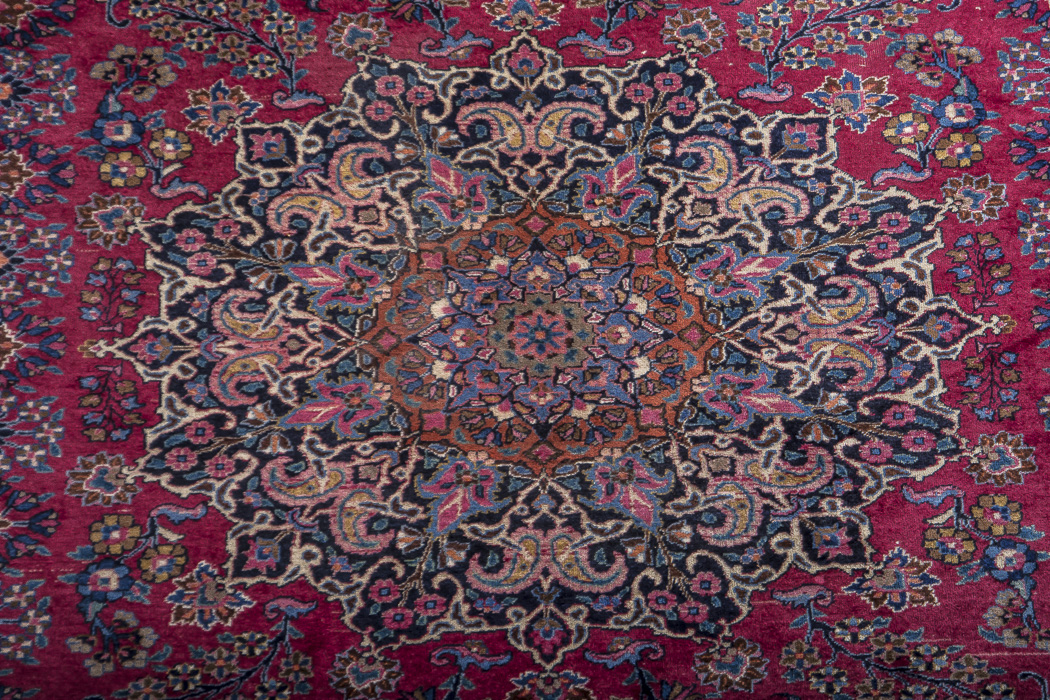 Red and Navy Kashan Area Rug