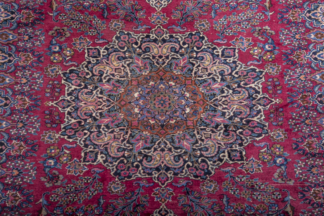 Red and Navy Kashan Area Rug