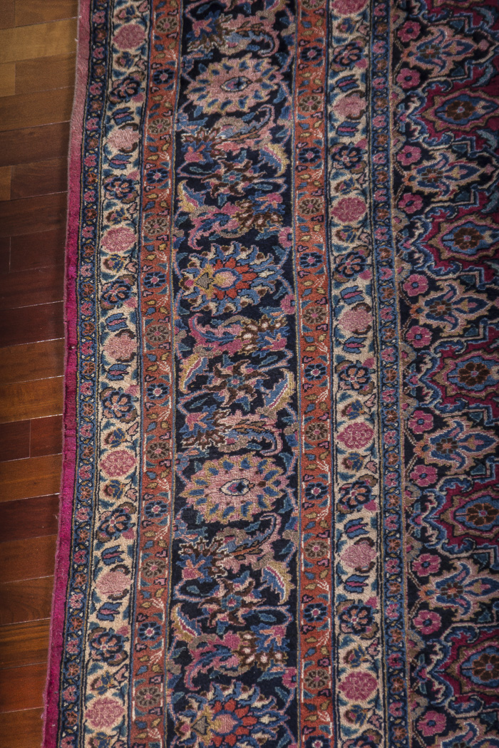 Red and Navy Kashan Area Rug