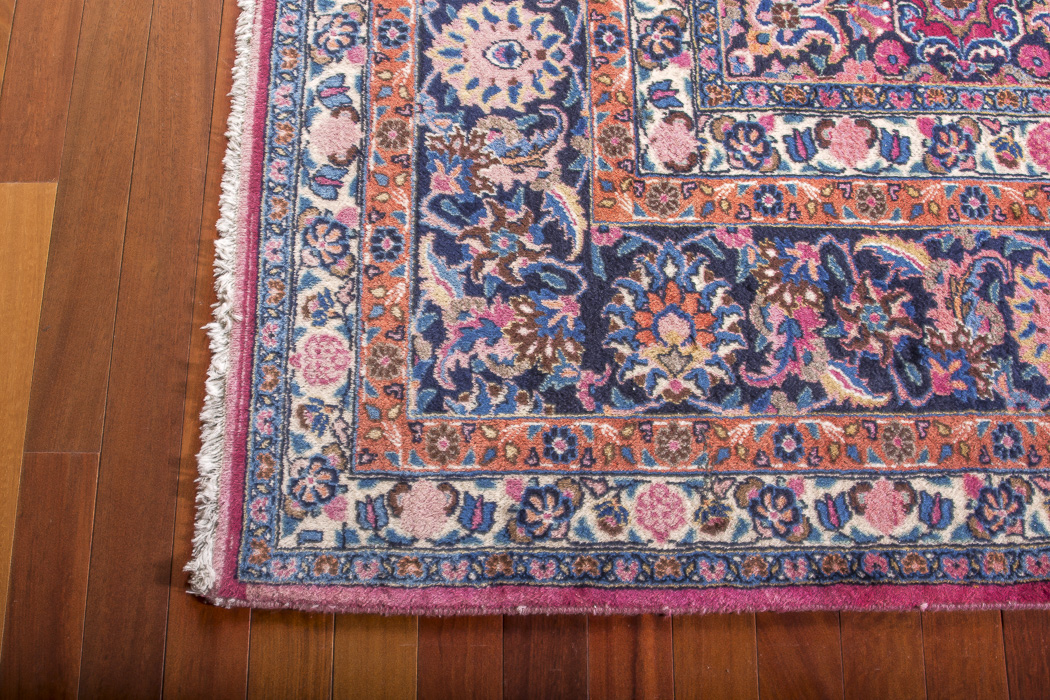Red and Navy Kashan Area Rug