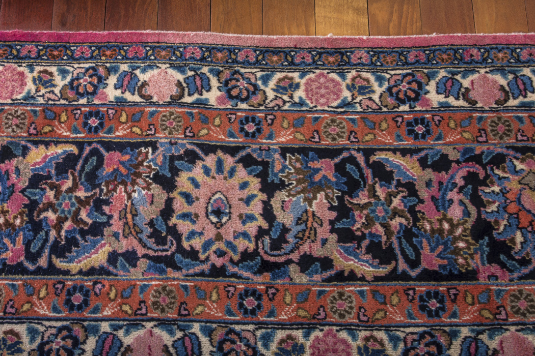 Red and Navy Kashan Area Rug