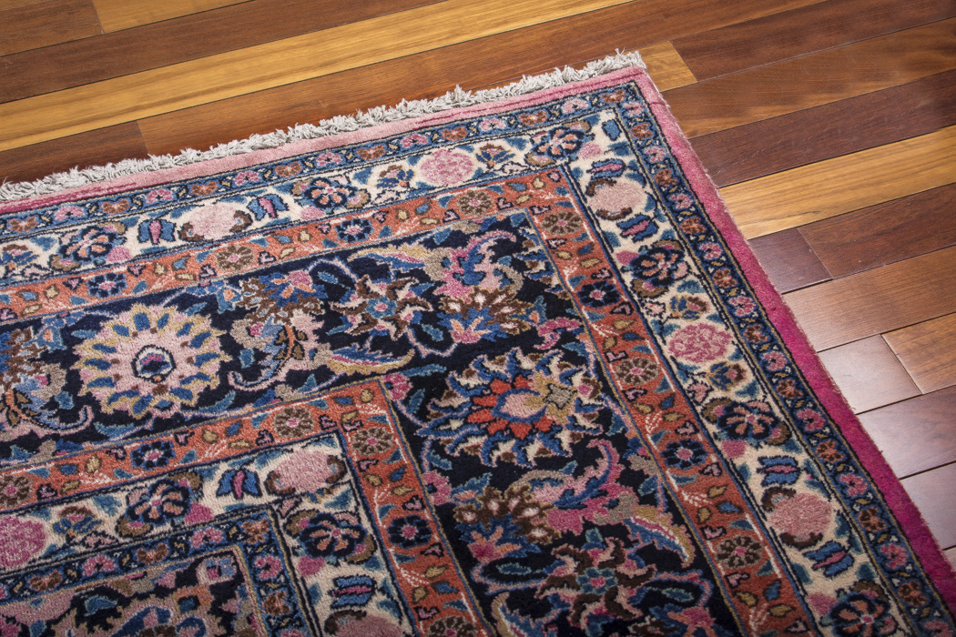 Red and Navy Kashan Area Rug