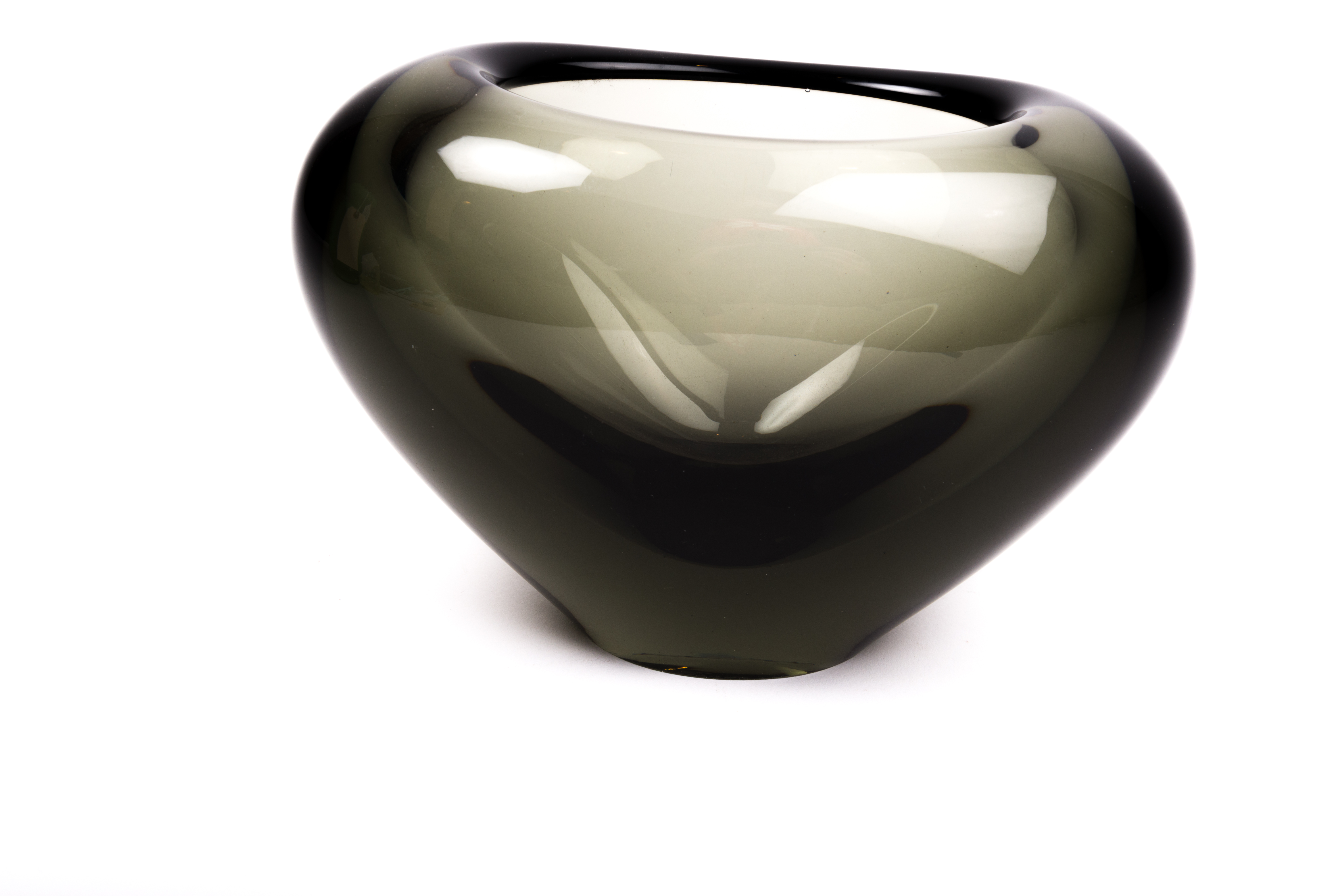 Signed Holmegaard Smoke Glass Heart Vase