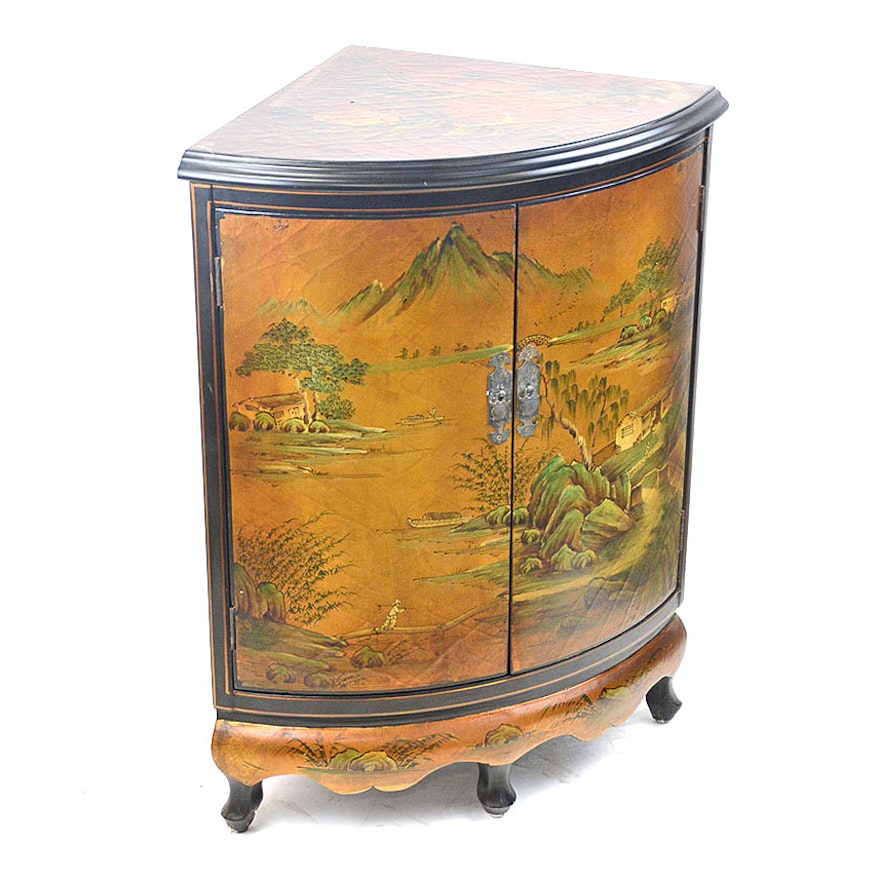 Hand Painted Chinoiserie Corner Cabinet