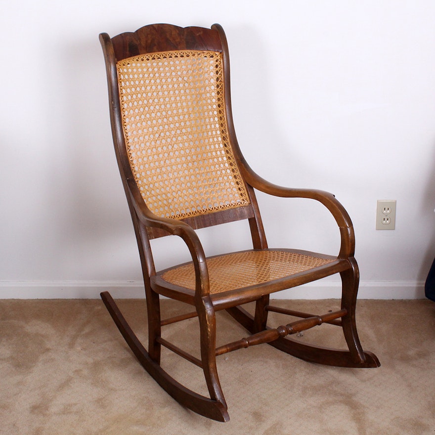 Early 20th Century Walnut Cane Seat Rocking Chair