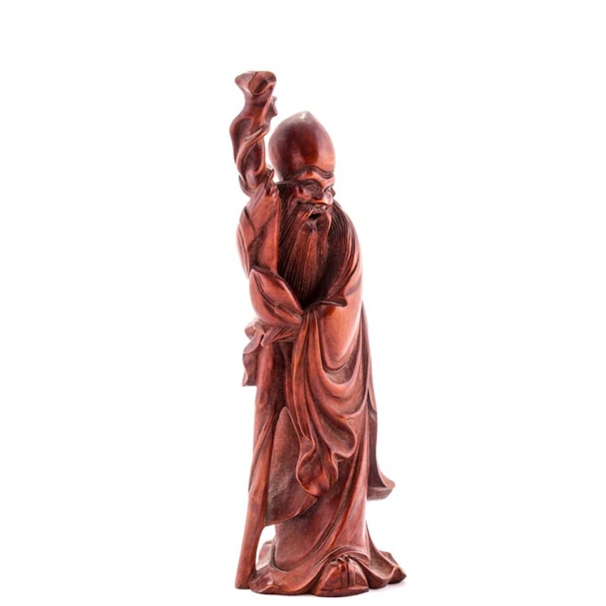 20th Century Chinese Rosewood Sculpture of God of Longevity