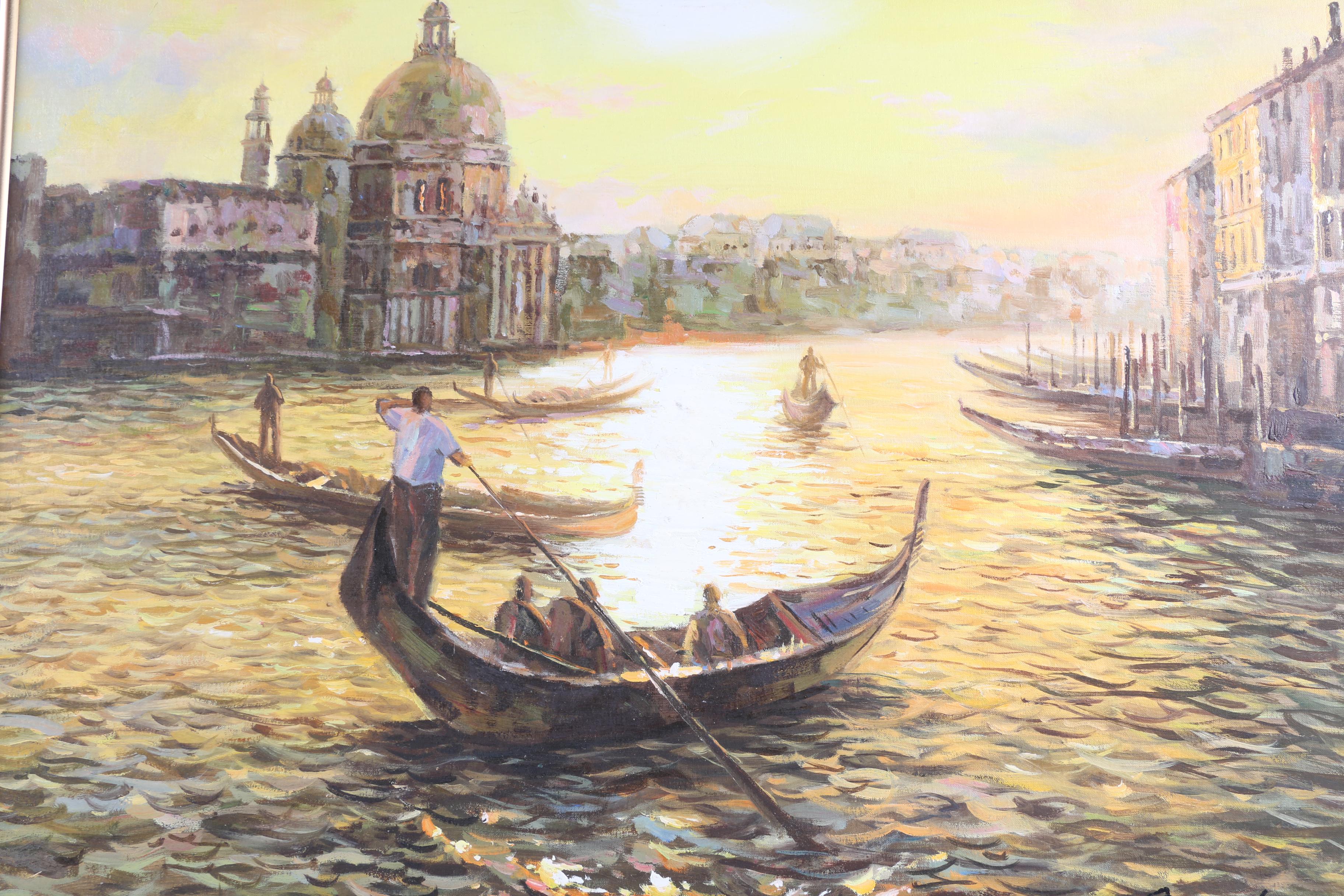 Oil on Canvas of Gondolas in Venice