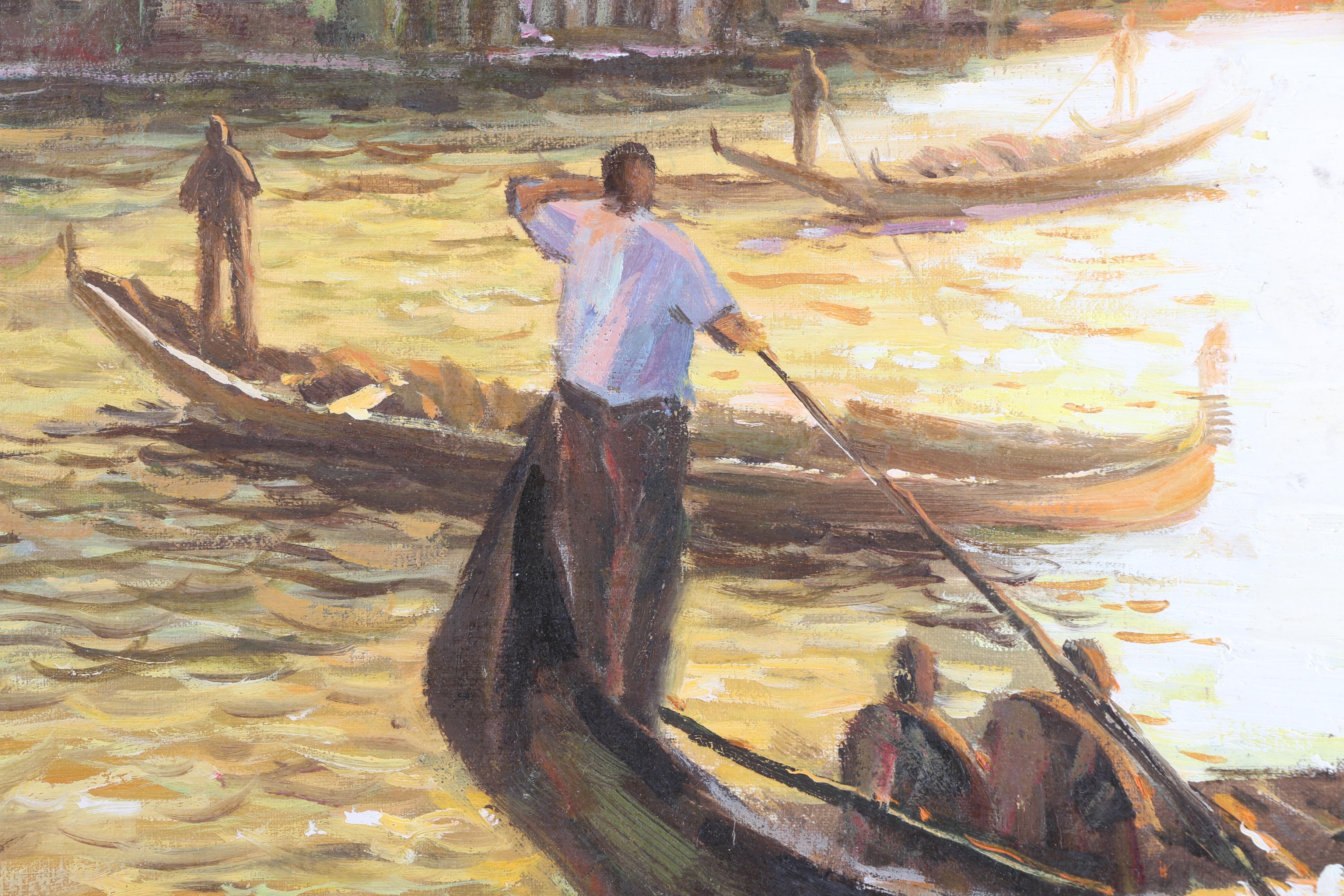 Oil on Canvas of Gondolas in Venice