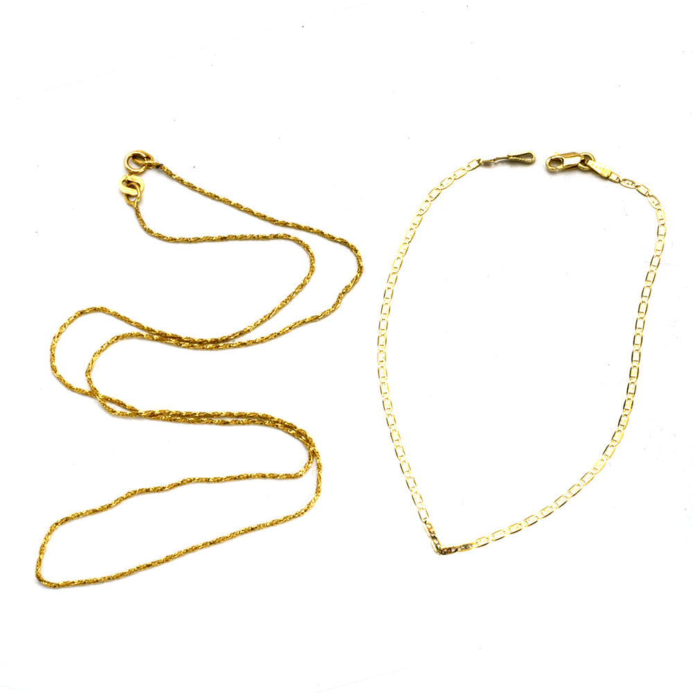 14K Yellow Gold Chain Bracelet and Necklace