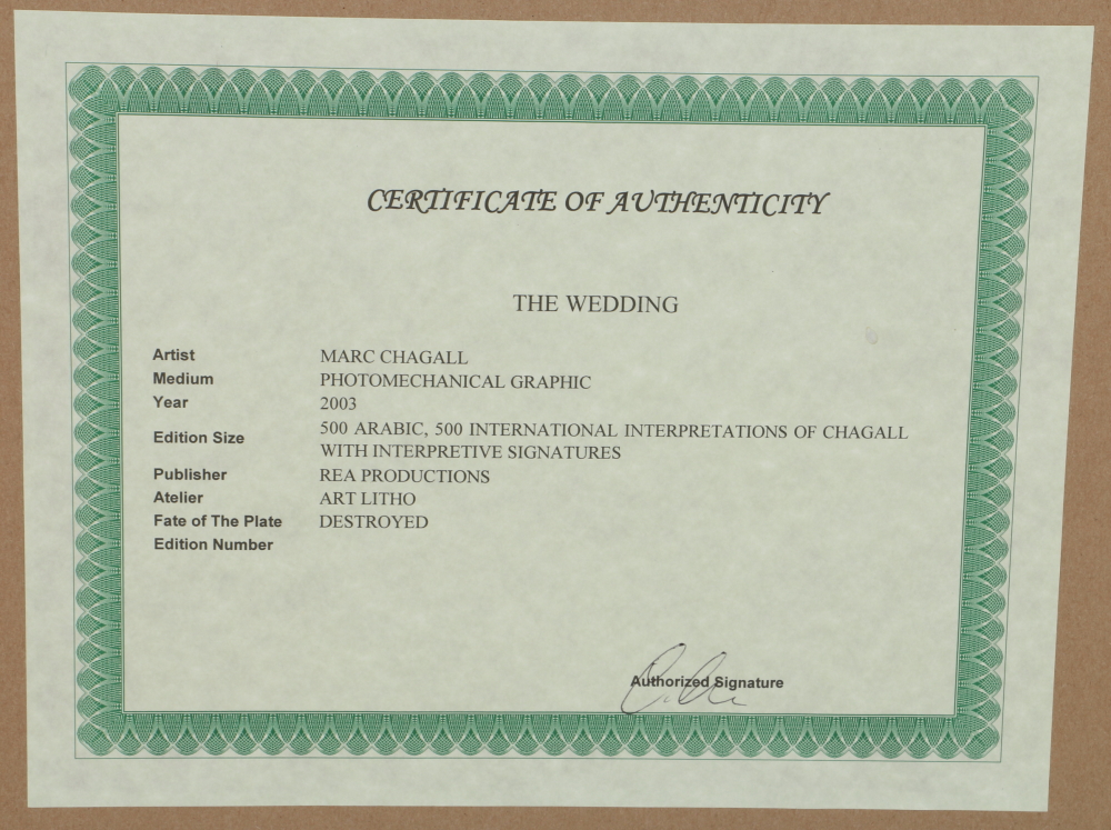 After Marc Chagall Limited Edition Offset Lithograph "The Wedding"