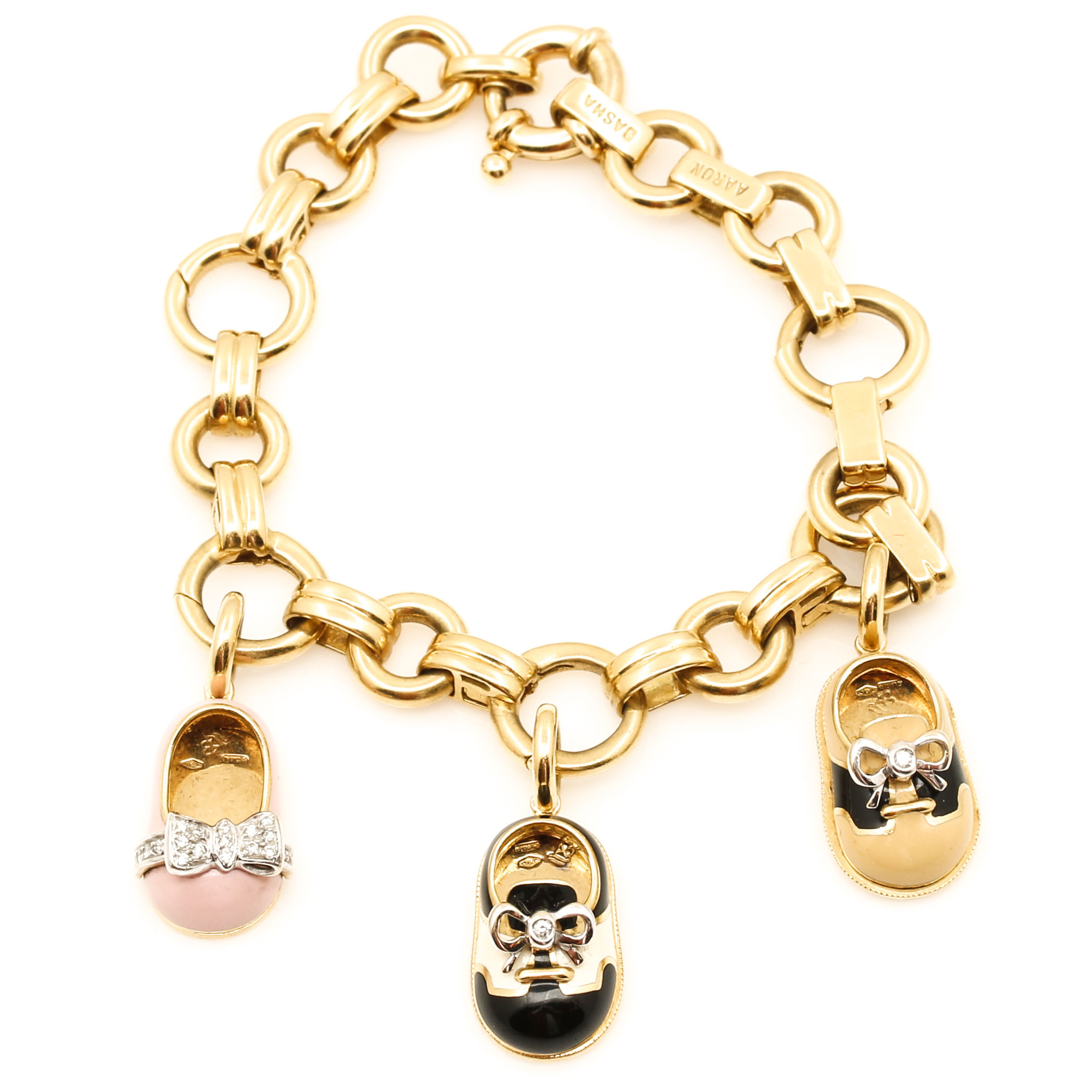 Aaron Basha 18K Yellow Gold Diamond Shoe Charm Bracelet