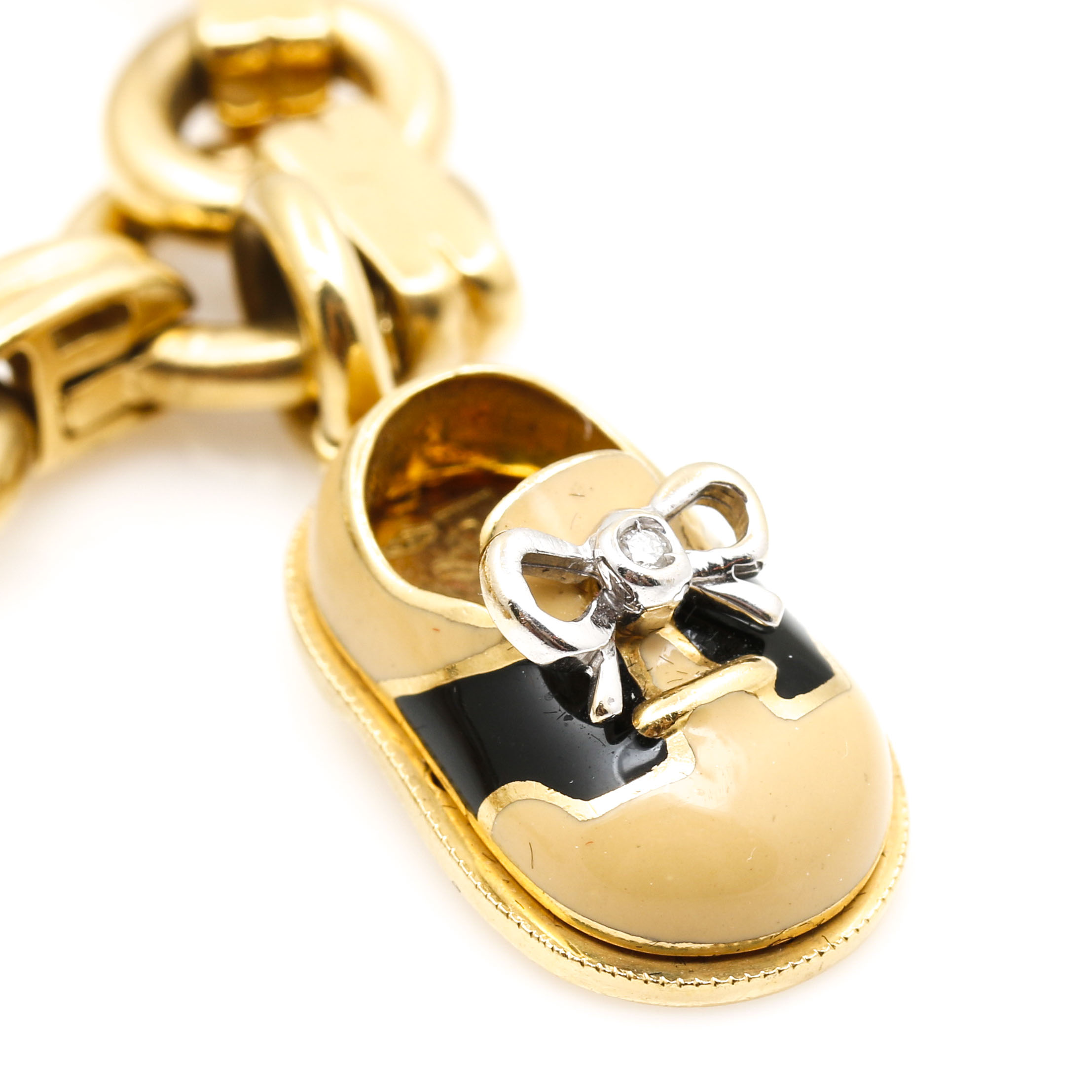 Aaron Basha 18K Yellow Gold Diamond Shoe Charm Bracelet