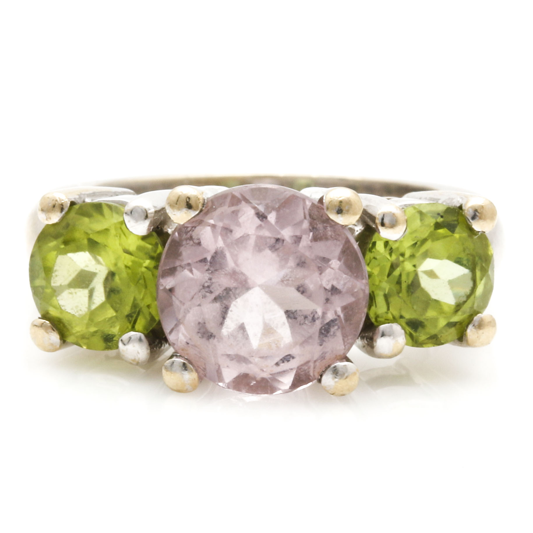 14K White Gold Morganite and Peridot Ring