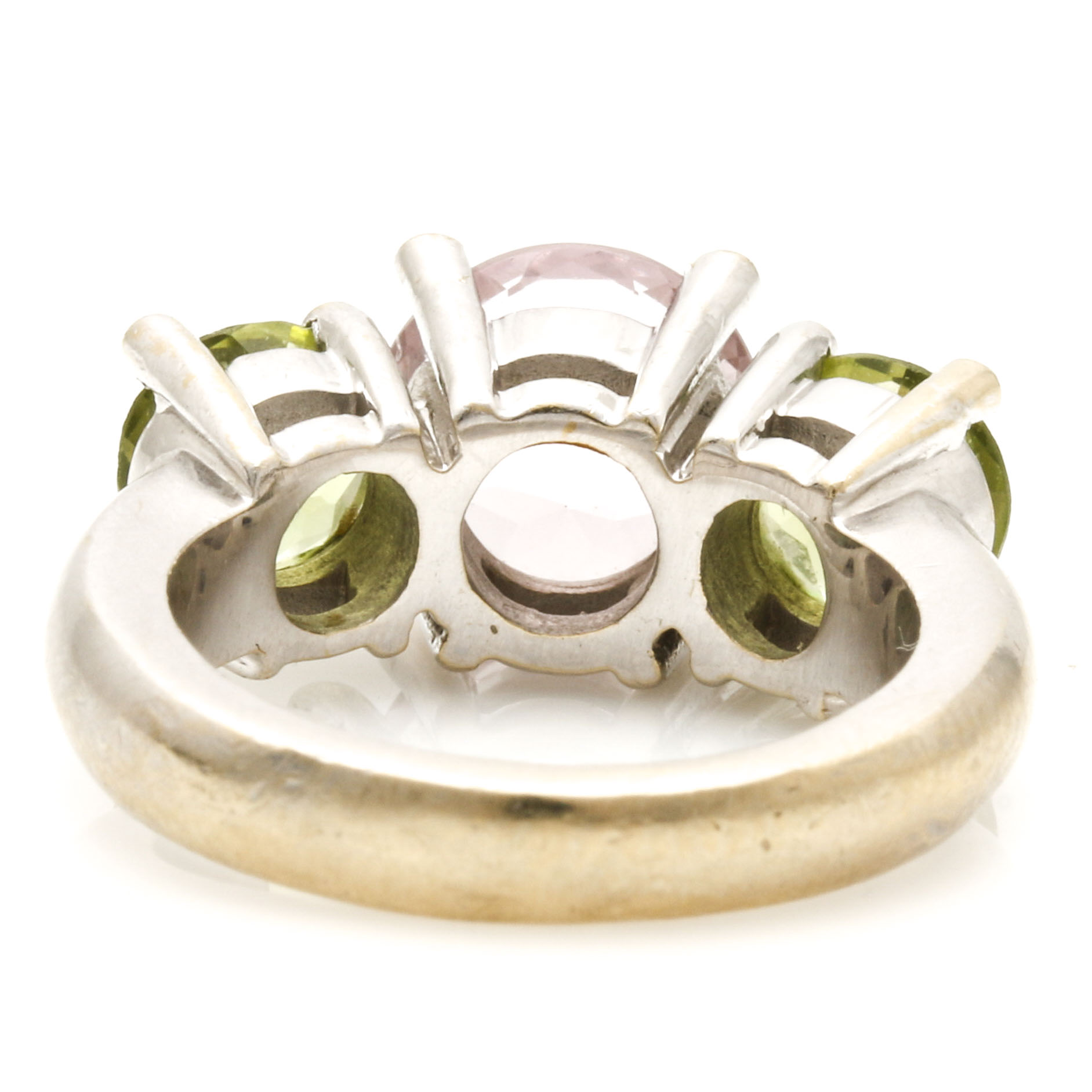 14K White Gold Morganite and Peridot Ring