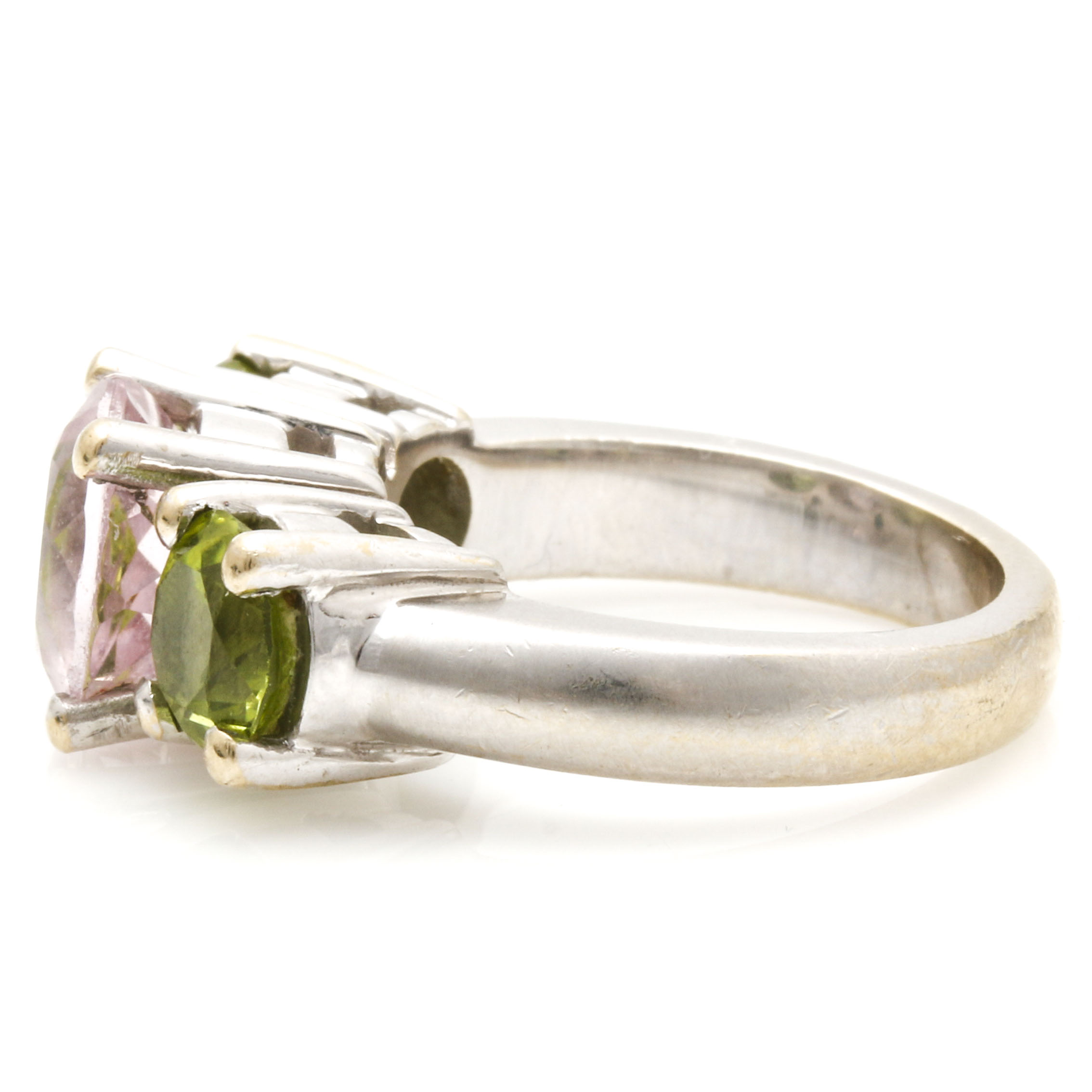14K White Gold Morganite and Peridot Ring