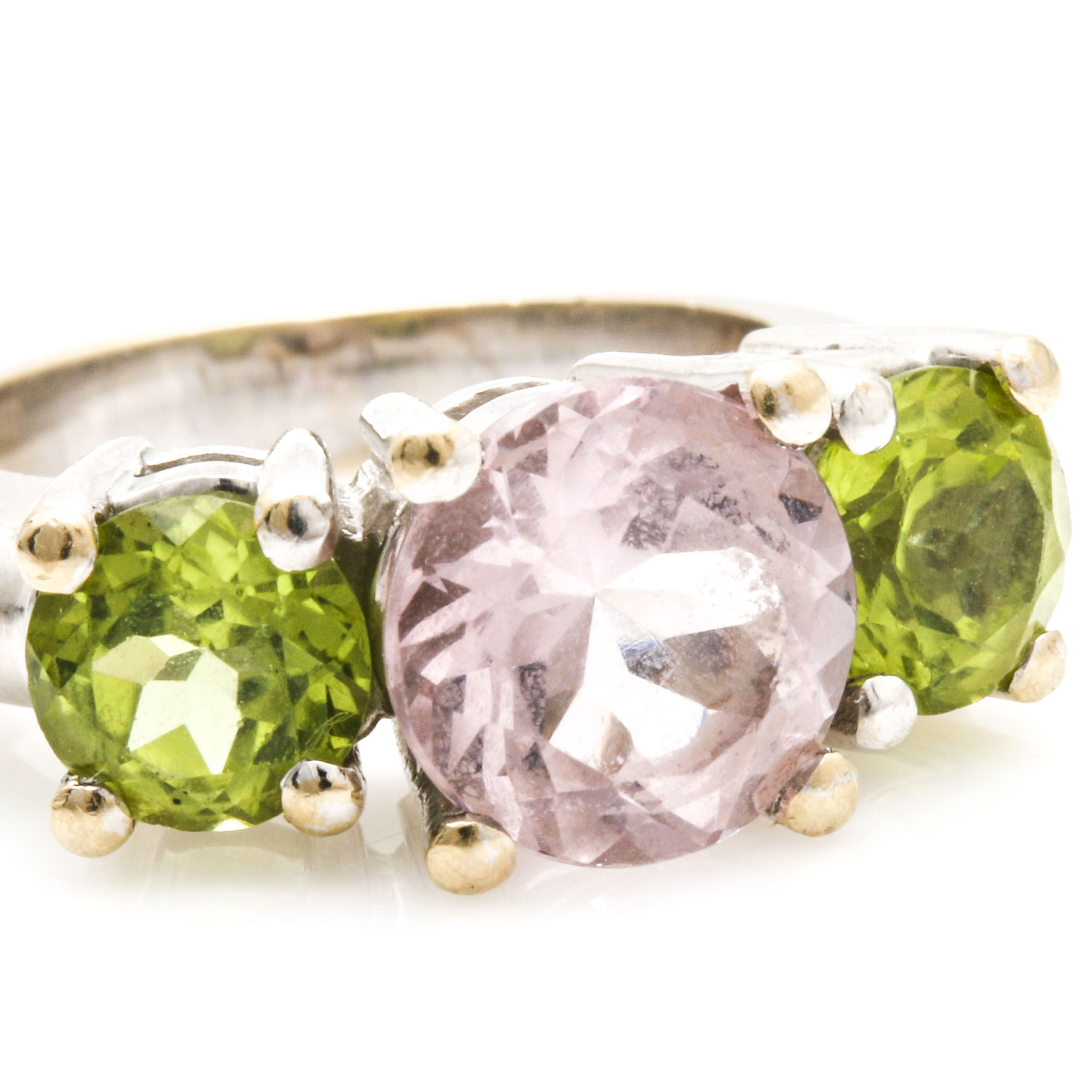 14K White Gold Morganite and Peridot Ring