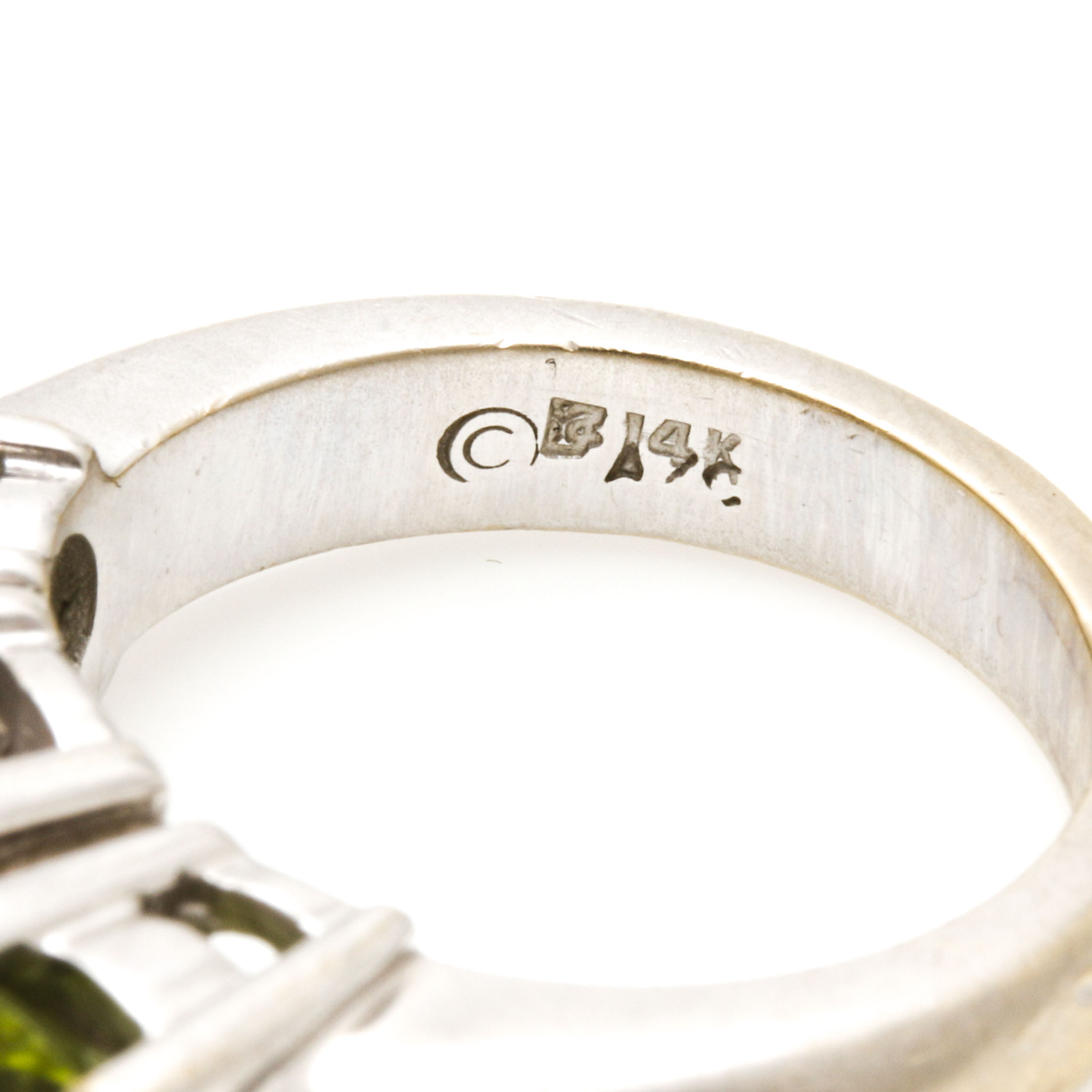 14K White Gold Morganite and Peridot Ring