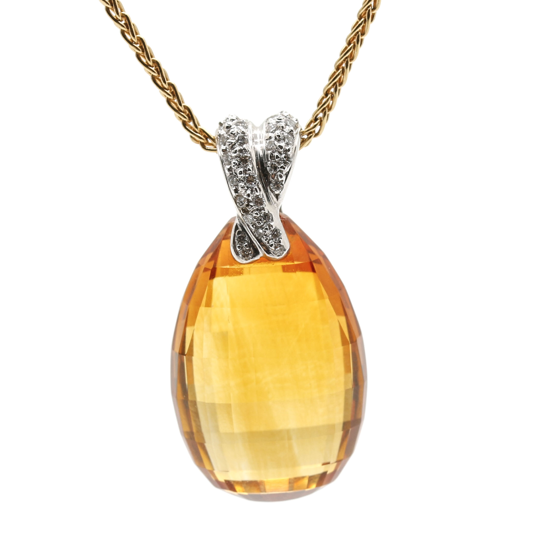 18K Yellow Gold Citrine Pendant Necklace