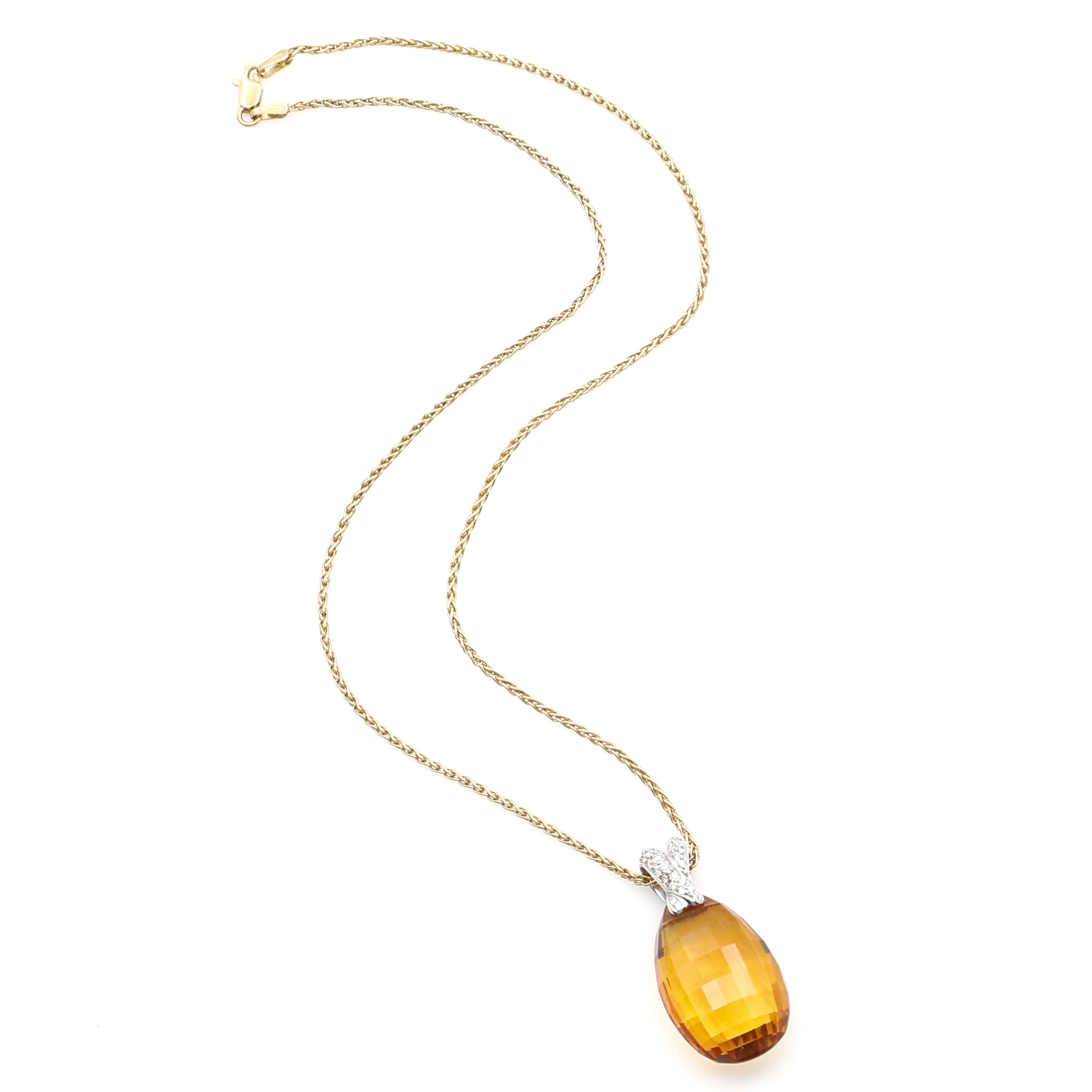 18K Yellow Gold Citrine Pendant Necklace