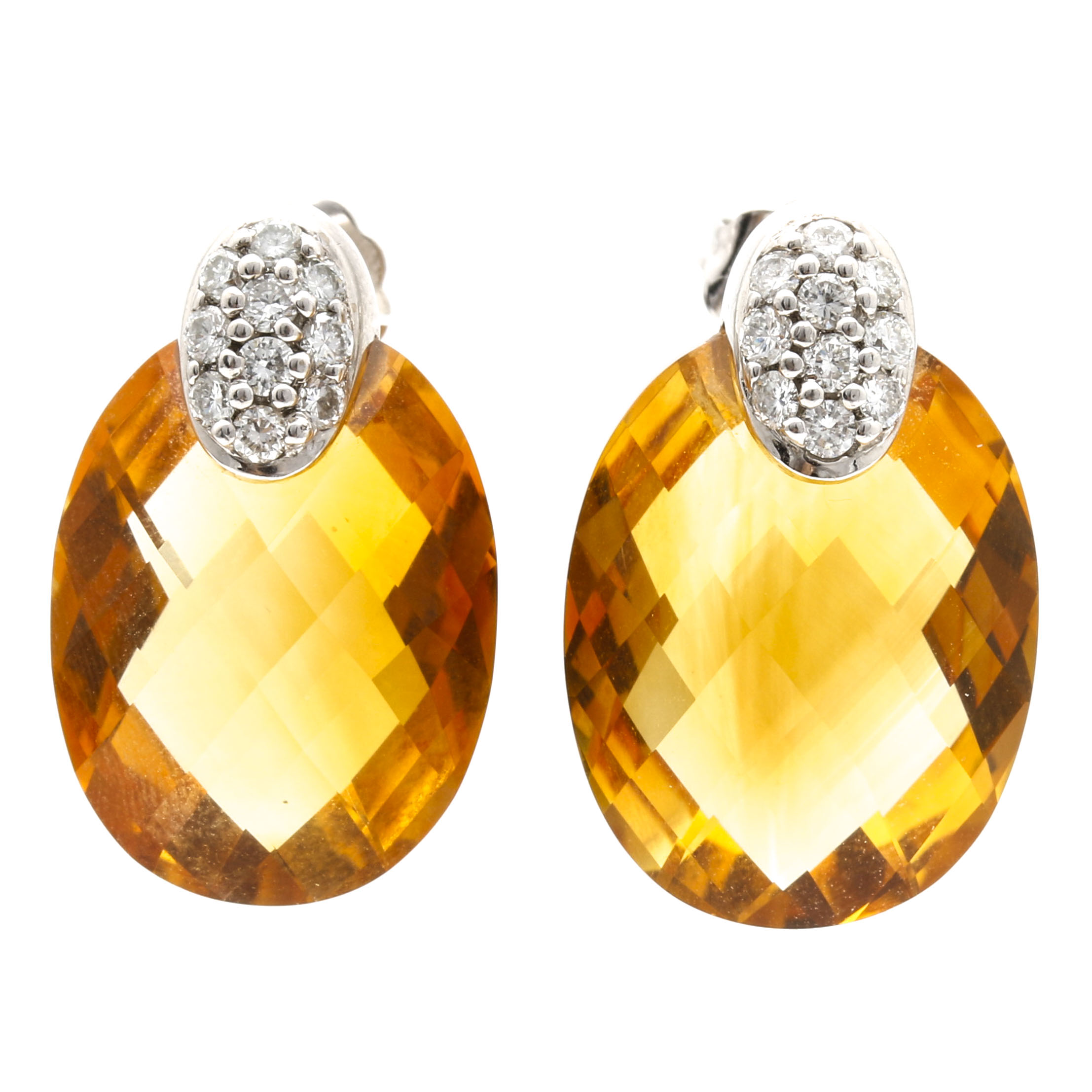 18K White Gold Citrine and Diamond Earrings