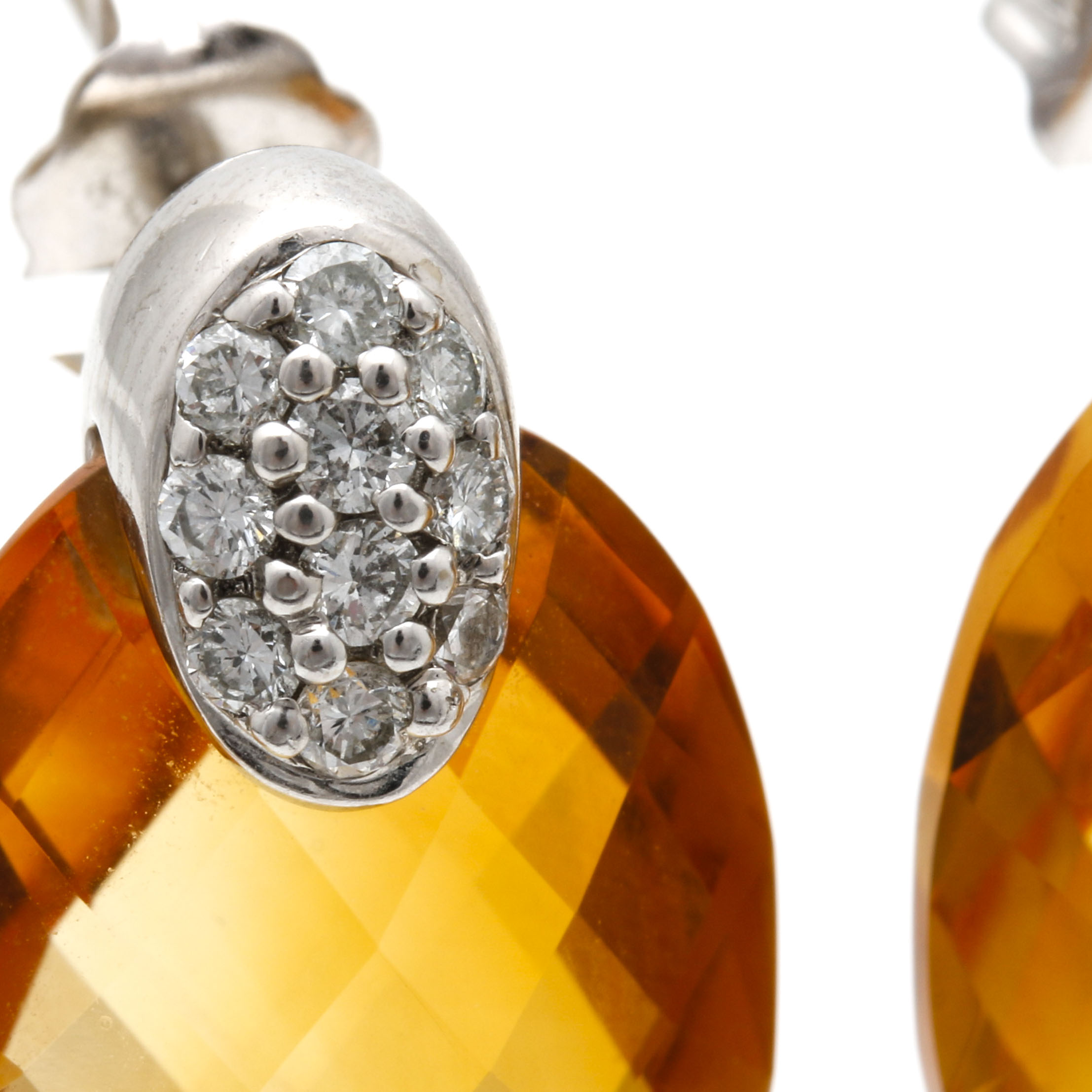 18K White Gold Citrine and Diamond Earrings
