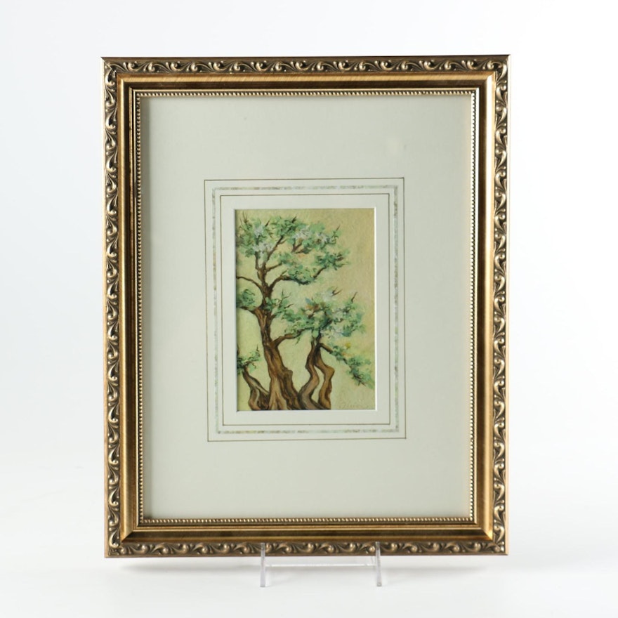 Framed Original Oil Painting of Tree Branches