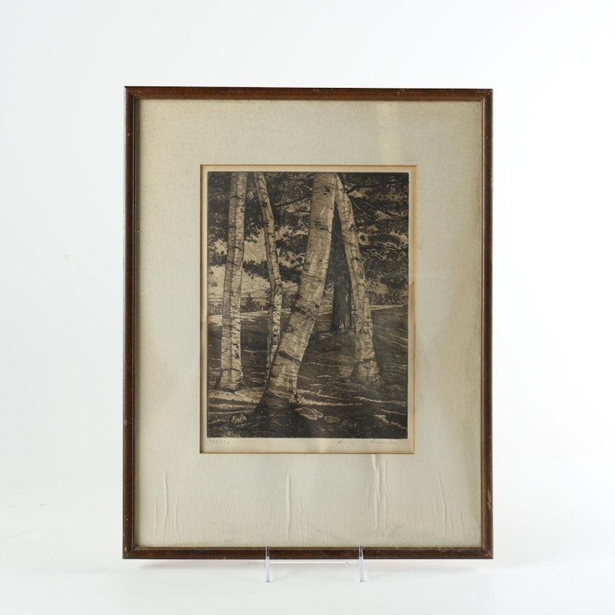 Luigi Lucioni Limited Edition Etching of Birch Trees