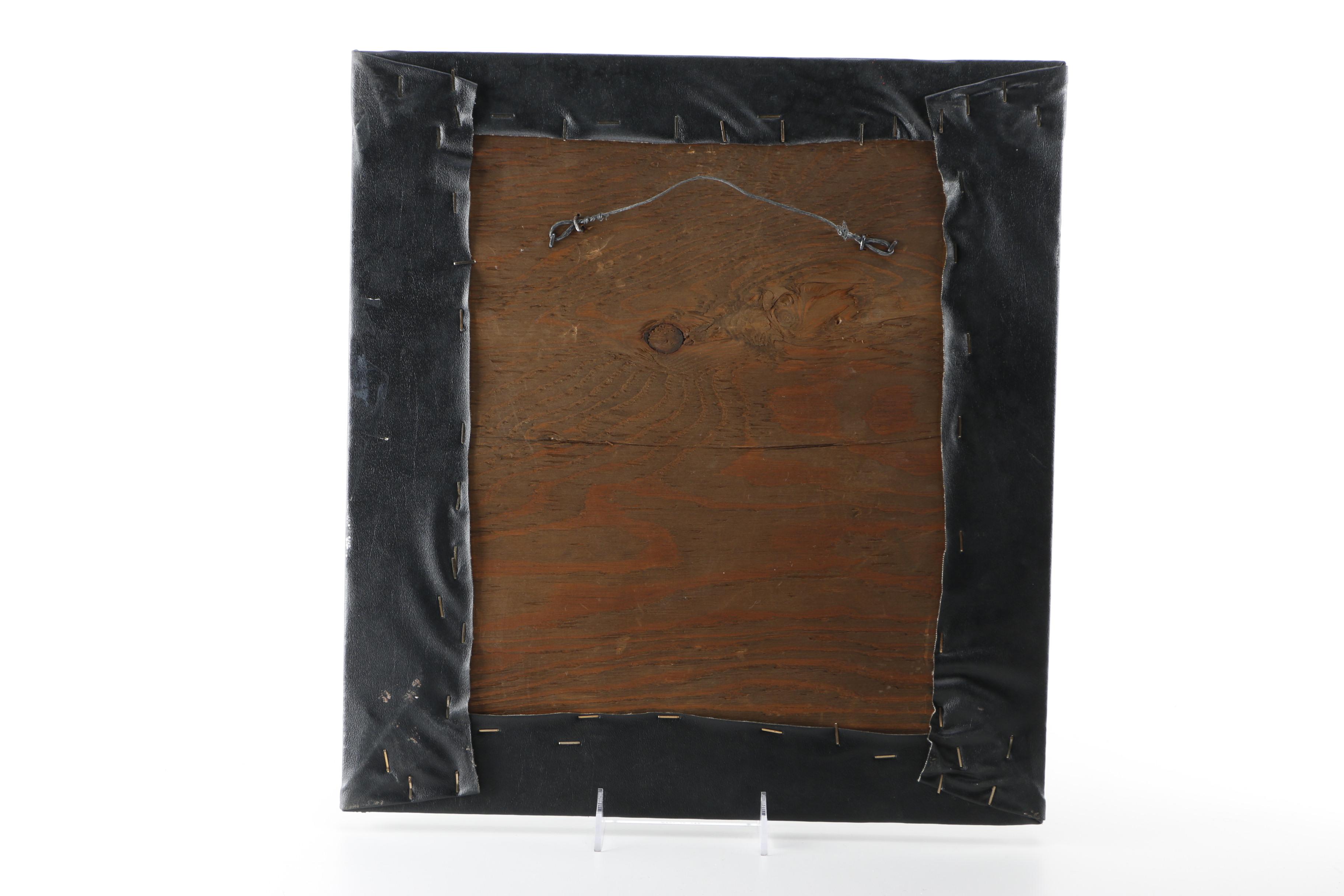 Wire on Leather Canvas of Seagull and Penny-Farthing Bicycle